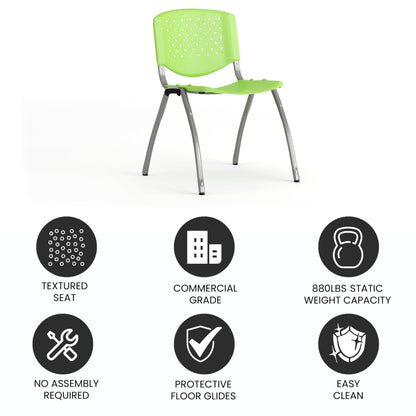 880 lb. Capacity Green Plastic Stack Chair with Titanium Gray Powder Coated Frame