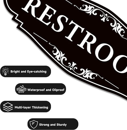 Restroom Sign for Business and Home，Self-adhesive Unisex Bathroom Sign Sticker，Waterproof Vinyl Toilet Decor for House，Office，Shop，Door（Black）