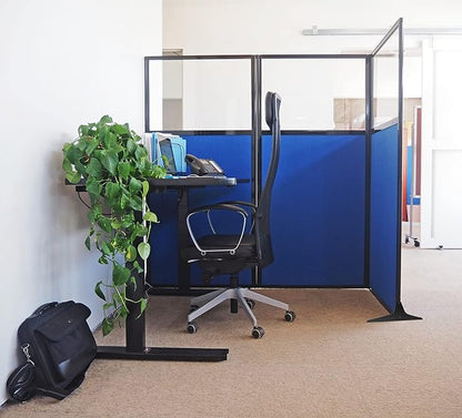 Versare Workstation Partition | Portable Wall Divider | Modern Office Cubicle | Free Standing Privacy Screen | Flexible Work Space | 99" x 70" W/Window, Navy Blue Fabric Panels