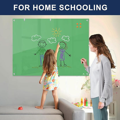 TSJ OFFICE Glass Dry-Erase Board - 48 x 32 Inches Wall Mounted Glass Whiteboard, Large Frameless Magnetic White Board for Office, Home & School, Green