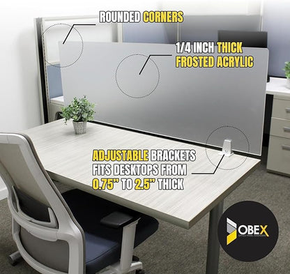 OBEX Clear Acrylic Desk Mounted Privacy Panel, 12" x 48", Clear