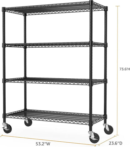 M MZG Industrial Metal 4 Tier Shelving for Garage, Pantry, Warehouse, Basement Utility Room, Storage Rack Metal Shelving Unit, Shelf Organizer, Black 23.6" D x 53.2" W x 73.6" H