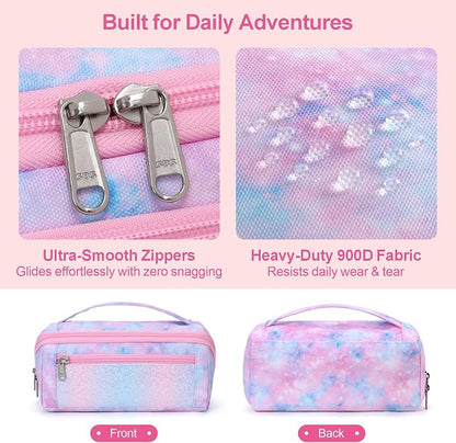 Large Pencil Case for Girls - Aesthetic Pencil Pouch for School | Kids Pencil Case & Wide Handle, Water Resistent Organizer Box,Fits 50 Pens & Markers, Daily Use, Pink Tie Die