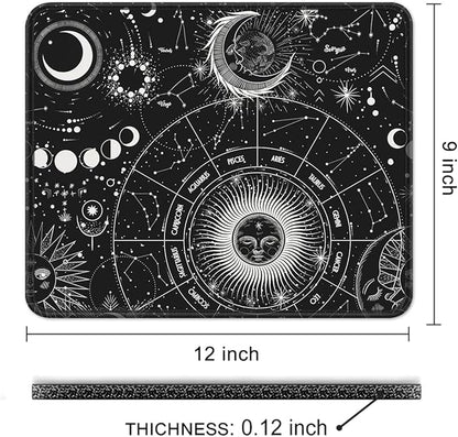 Auhoahsil Mouse Pad, 12 x 10 in Tarot Style Sun Moon Computer Mouse Pad for Desk, Premium-Textured Non-Slip Rubber Stitched Edges Waterproof Square Mouse Mat for Gaming Work Wireless Mice, Black