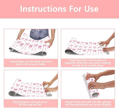 Britimes Pink Ribbon Bow Desk Mat Cute Girl Deak Pad Non-Slip PU Leather Large Keyboard Mouse Pad Office Desktop Accessories for Office,Work,Home Decor(31.5"X15.7")