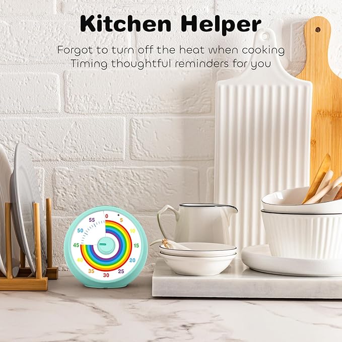 Visual Timer for Kids, 60-Minute Countdown Timer for Classroom Office Kitchen, Desk Timer Kids Time Management Tools with Silent Operation, Pomodoro Time Rainbow Pattern(Tiffany)