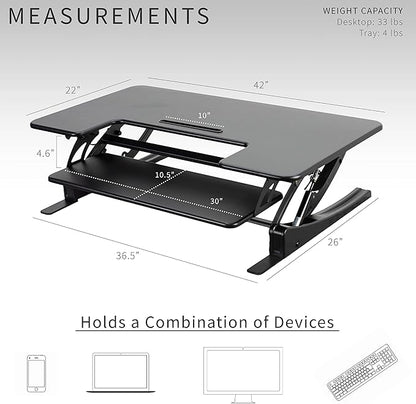 VIVO 42 inch Height Adjustable Stand Up Desk Converter, V Series, Quick Sit to Stand Tabletop Dual Monitor Riser Workstation, Black, DESK-V000VL