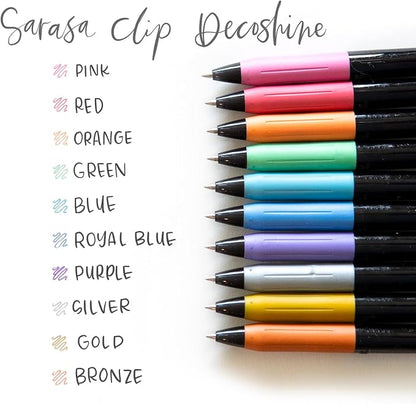 Zebra Pen SARASA Clip Retractable Gel Pen, Assorted Metallic Ink, 9-Pack