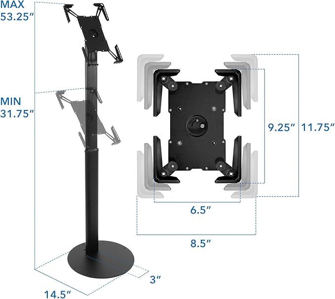 Mount-It! Anti-Theft Universal Tablet Kiosk Stand, Fits iPad Pro, Galaxy Tab, Surface Pro 9.7-13 Inch Tablets | Adjustable Floor Stand with Secure Locking for Retail, Trade Shows, POS, and Public Use