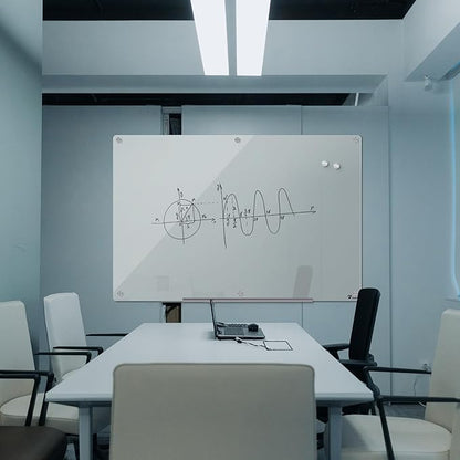 TOWON 6 x 4ft Glass Whiteboard Wall – Magnetic White Dry Erase Board (72 x 48 inches) with Multi-Color Markers, Strong Magnets, Pen Tray & Eraser – Frameless Design for Office, Home & Classroom