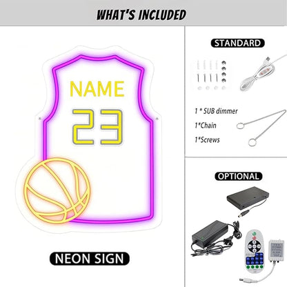 Custom Basketball Jersey Neon Signs for Room Decor Personalized Team Number Name Basketball Neon Sign for Party Night Light Birthday Gift for Teen Kids Boys Girls Men