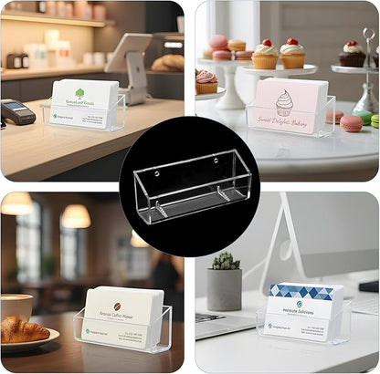 Yolev 2 Pcs Acrylic Business Card Holder Wall Mount Clear Business Card Organizer Hanging Office Calling Cards Display Stand Visiting Cards Desktop Organizer for Home Wall Mount or Place on Desk