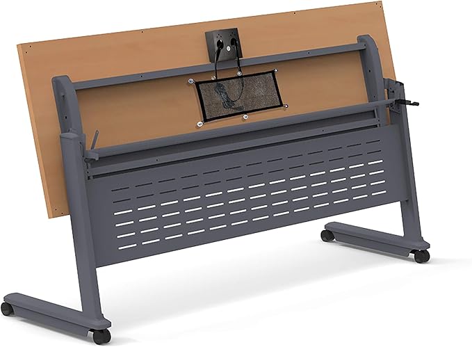 Tables Training Meeting Seminar Classroom Model 2558 15pc Beech Folding Industrial Caster Z-Base. Tables Connect. Modesty Panel, Shelf, Power + USB Outlet. (Seating Included).