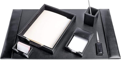 DACASSO Bonded Leather Desk Set - Luxury Leather Desk Pad & Desk Organization Essentials (Black, 6 Piece)