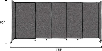 Versare Straightwall Sliding Portable Wall Partition | Freestanding Office Dividers | Locking Wheels | Temporary Room Separator | 11'3'' Wide x 5' Tall Charcoal Gray Fabric Panels