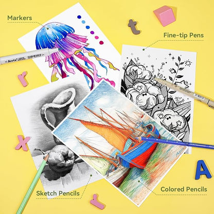 Arrtx A4 Sketchbook, Lay Flat Hardcover Sketch Book(120 Pages) 180GSM/90lb, Acid-Free Art Sketchbook for Artist, Students and Beginners