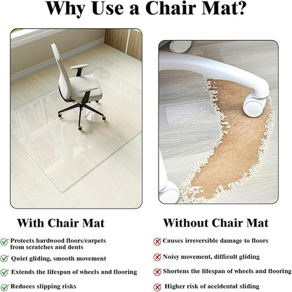 Koonmi Tempered Glass Chair Mat for Hardwood Floors & Carpets, 30" x 55“ Transparent Heavy Duty Office Floor Protector with Noise-Free Gliding Shatterproof for Home Office Desk