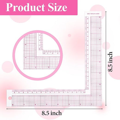 Plastic L-Square Ruler, 1 PCS 90 Degree Measure Tailor Ruler Clear Square Framing Fabric Sewing Measuring Supplies for Pattern Making
