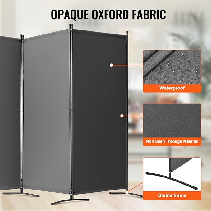 VEVOR Room Dividers, 3 Panel Room Divider, Folding Privacy Screen and Portable Partition Divider for Room Separation, Freestanding Room Partitions for Office, Bedroom, Study, Grey