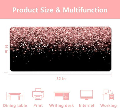 Britimes Pink Rose Gold Desk Mat Golden Black Deak Pad Non-Slip PU Leather Large Keyboard Mouse Pad Office Desktop Accessories for Office,Work,Home Decor(31.5"X15.7")