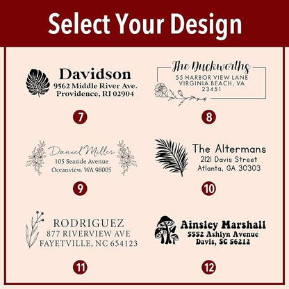 Custom Floral Address Stamp | Choose from 12 Designs | Multiple Ink Color Options | Envelope Return Address Stamp for Couple or Family (Design 5, Extra Large)