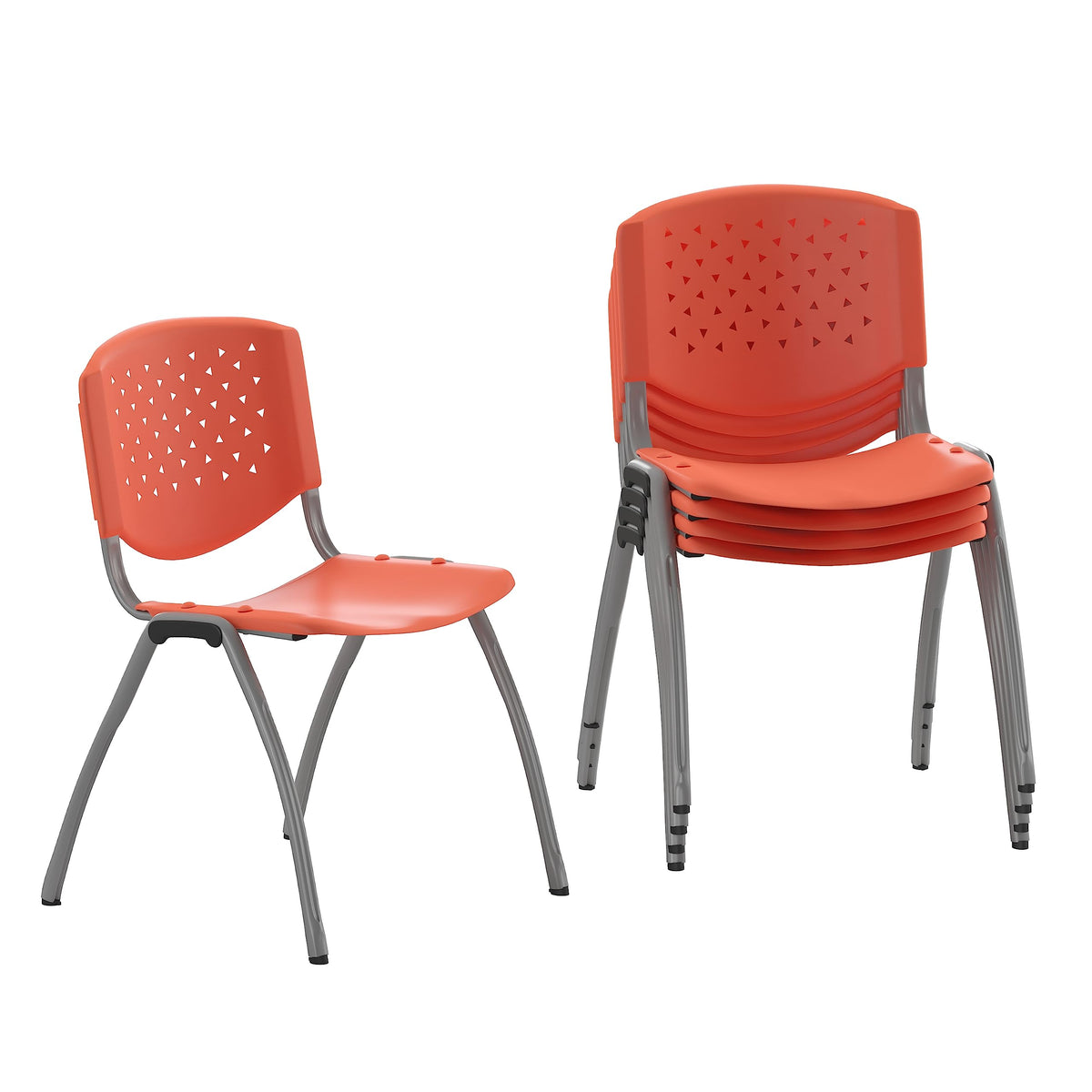 5 Pack 880 lb. Capacity Orange Plastic Stack Chair | Comfortable Seating with Durable Design