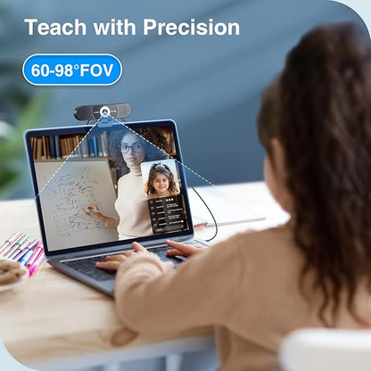 EMEET C980 PRO 3-in-1 4K Webcam with Microphone and Speaker, 60°-98° Wide Angle Webcam w/ 4 Noise Cancel Mics, 2 Speakers, Fixed Focus, Magnetic Privacy Cover, Great for Group and Personal Video Calls