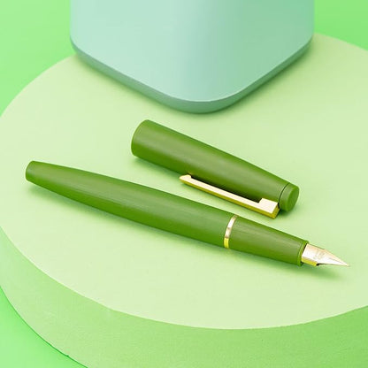 Jinhao 80 Avocado Green Fiber Brushed Fountain Pen, Iridium Extra Fine Gold Nib with Ink Converter, Classic Design Smooth Writing Pen (Gold Clip)