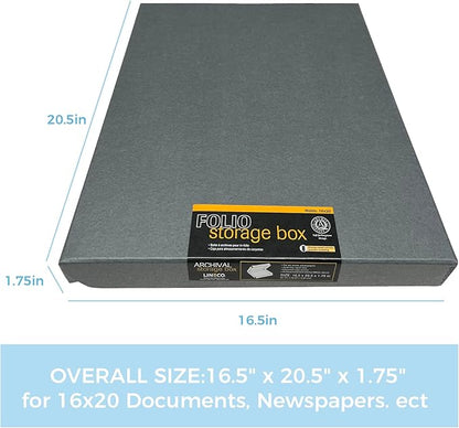 Lineco Folio Storage Box, Clamshell Design with Metal Edge. 16.5x20.5x1.75 Inches, Archival Boxboard, Preserve Photos, Cards, Magazines, Documents, Art, Ephemera, Family Records, Gray, Pack of 1