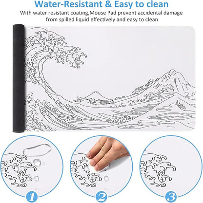 iCasso White Mouse Pad, Extended Gaming Mouse Pad (35.4x15.7 in), Large Stable Rubber Base Mousepad with Stitched Edges, Keyboard Mouse Mat Desk Pad for Work, Game, Office, Home