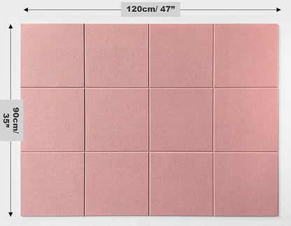 DECORITA Felt Wall Tiles | Large Cork Board Alternative | Aesthetic Felt Bulletin Board for Office, Home & Classroom | Large Cork Boards for Walls Pinboard (12-Pack) | Pink