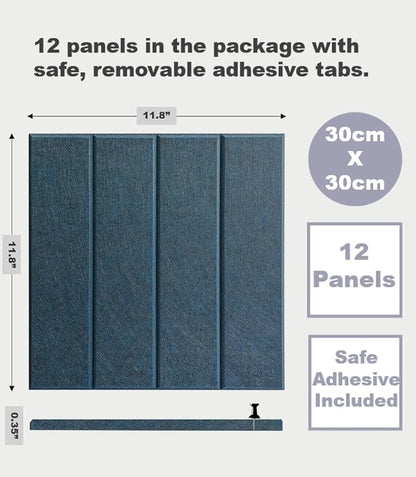 DECORITA Felt Bulletin Board Tiles | Modern Cork Board Alternative | Large Cork Boards for Walls | Aesthetic Felt Wall Panels for Office & Home Decor | Pinboard & Photo Board (12-Pack) | Prussian Blue