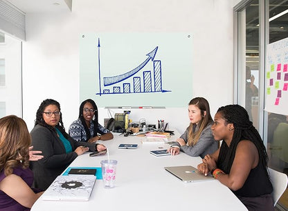 J&J worldwide Glass Whiteboard 47 x 35, Frosted Glass Dry Erase Board Non-Magnetic, Semi-Transparent, Includes Markers, Marker Tray, Eraser for Wall, Office, Home, School
