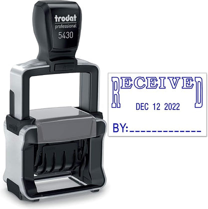 Trodat 5430 Professional Self-Inking Date Stamp with Received - Blue Ink
