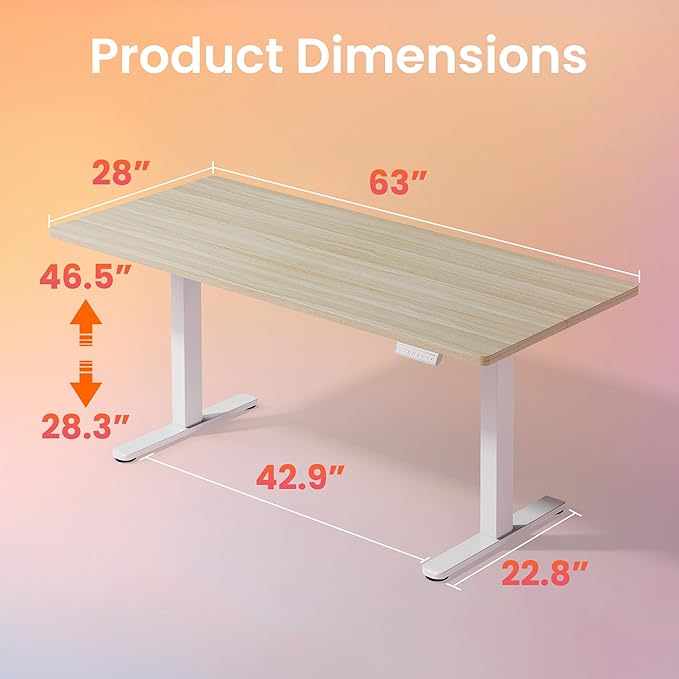HUANUO 63 x 28 inch Electric Standing Desk Adjustable Height, 4 Memory Height Settings, Sit Stand Up Desk for Home Office & Computer Workstation, Light Walnut