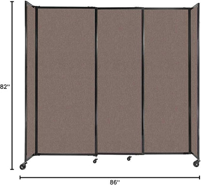 Versare Straightwall Sliding Portable Wall Partition | Freestanding Office Dividers | Locking Wheels | Temporary Room Separator | 7'2'' Wide x 6'10'' Tall Latte Fabric Panels