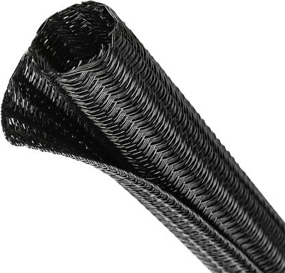 Split Wire Loom Tubing, Cable Protector Sleeve, Braided Cable Management for TV/Computer/Home Theater/Engine Bay, Cord Protectors from Pets No Chew (Black, 3/4"-10ft)