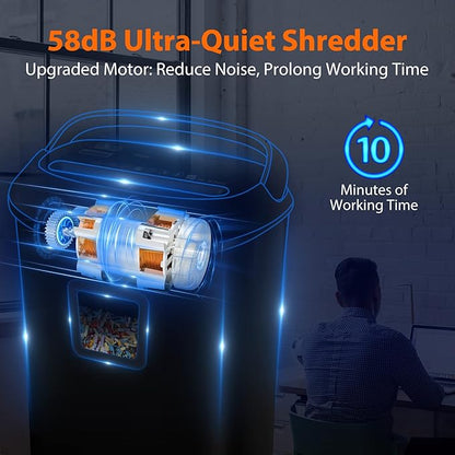 VidaTeco Paper Shredder 58dB 14-Sheet Cross-Cut Shredder with US Patented Cutter Shreds Card/CD, Heavy Duty Paper Shredding Machine for Home Office with Auto Jam Proof,6.6-Gallon Bin