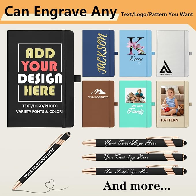 ENOMY Personalized Notebook & 10 PC Pens Gift Set Custom Notebook Journal A5 200 Pages A5 Lined Journal for Men Women Hardcover Notebooks for Work College Graduation Gifts, Blue