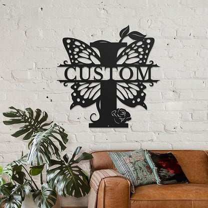 Personalized Custom Letter Name metal Signs,Custom Black Letter Monogram Wall Art Decor,Metal Signs Plaques Outdoor wall Decorative Signage (I)