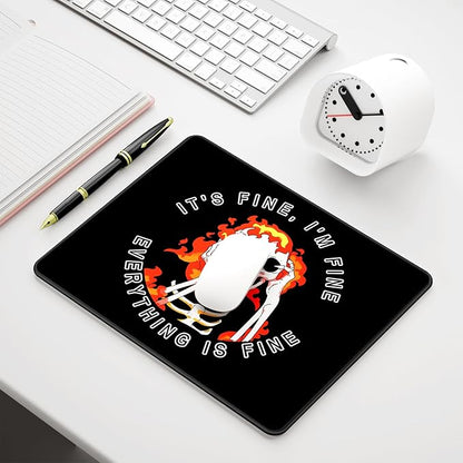 Auhoahsil Mouse Pad, 12 x 10 in Cute Skull Theme Computer Mouse Pad for Desk, Premium-Textured Non-Slip Rubber Stitched Edges Waterproof Square Mouse Mat for Gaming Work Wireless Mice, I am fine