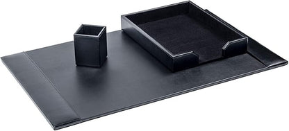 Dacasso Bonded Set Luxury Leather Desk Pad & Desk Organization Essentials, 3 Piece, Black