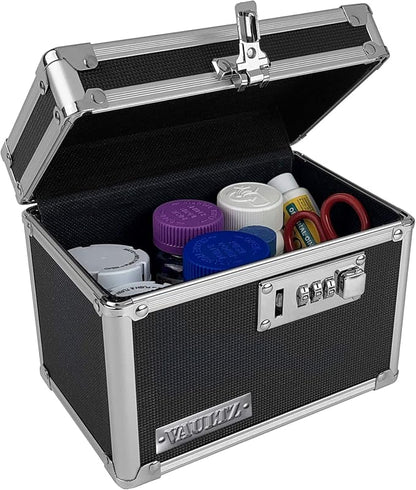 Vaultz Medicine Lock Box - 4 Pack - 5 x 7 x 5 Inches - Secure Cabinet Safe with Combination Lock - Ideal for Medications and Small Valuables - Black | Secure cabinet safe for medications, cash and small valuables, compact design fits shelves, drawers o...