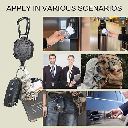AIDSOTOU Badge Holder Retractable Clip Heavy Duty Carabiner Badge Reel Keychain with Breakaway lanyards for id Badges Cool Tactical ID Cards Holder