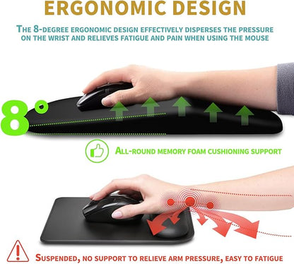 Hokafenle Ergonomic Mouse Pad Wrist Support with Massage Design, Wrist Rest Pain Relief Mousepad with Memory Foam&Non-Slip PU Base, Mouse Pads for Wireless Mouse & Desk (12x8 inch,Black)