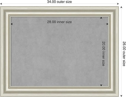 Amanti Art Silver Framed Magnetic Board 26x34 Medium Vision Board for use with Magnets, 100% Metal Sheet to Display Items as Office Decor or for Home Organization in mudroom, Kitchen or Kids Room