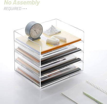 SANRUI Acrylic Stackable Letter Tray Clear Desk Paper Organizer 4-Tier Desk File Organizer Paper Sorter Holder Document Shelf Tray for Letter/A4,4-Pack