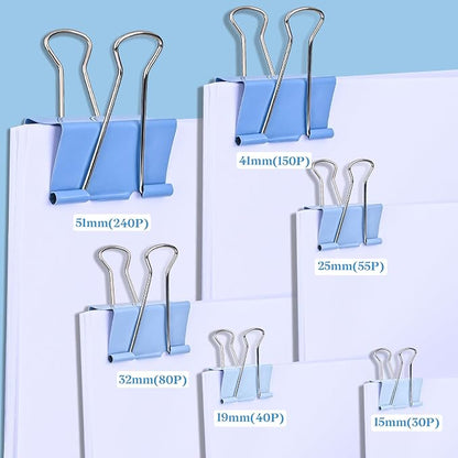 Temiary Aesthetic Binder Clips, Large Metal Binder Clip with Clear Storage Container, Binding Paperwork Clamps for School Teachers Office Supplies (Blue 1.6 Inch, 24P)