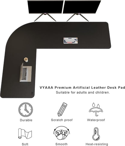 Vyaaa (59"+78.7") x 23.6" L Shaped Leather Desk Pad (Black), Dual-Sided Reversible PU Leather Desk Mat, Extra Large Mouse Pad, Compatible with L Shape Computer Desk for Home or Office