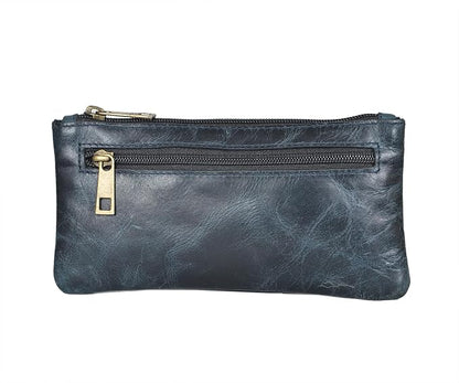Vintage Leather Pencil Case Pouch, Pen Pouch for Work & University, for Men,Women/Leather Pencil Cases for Adults Perfect for Office/Tool Pouch Zipper Bag, Small Tool Bag (Blue)